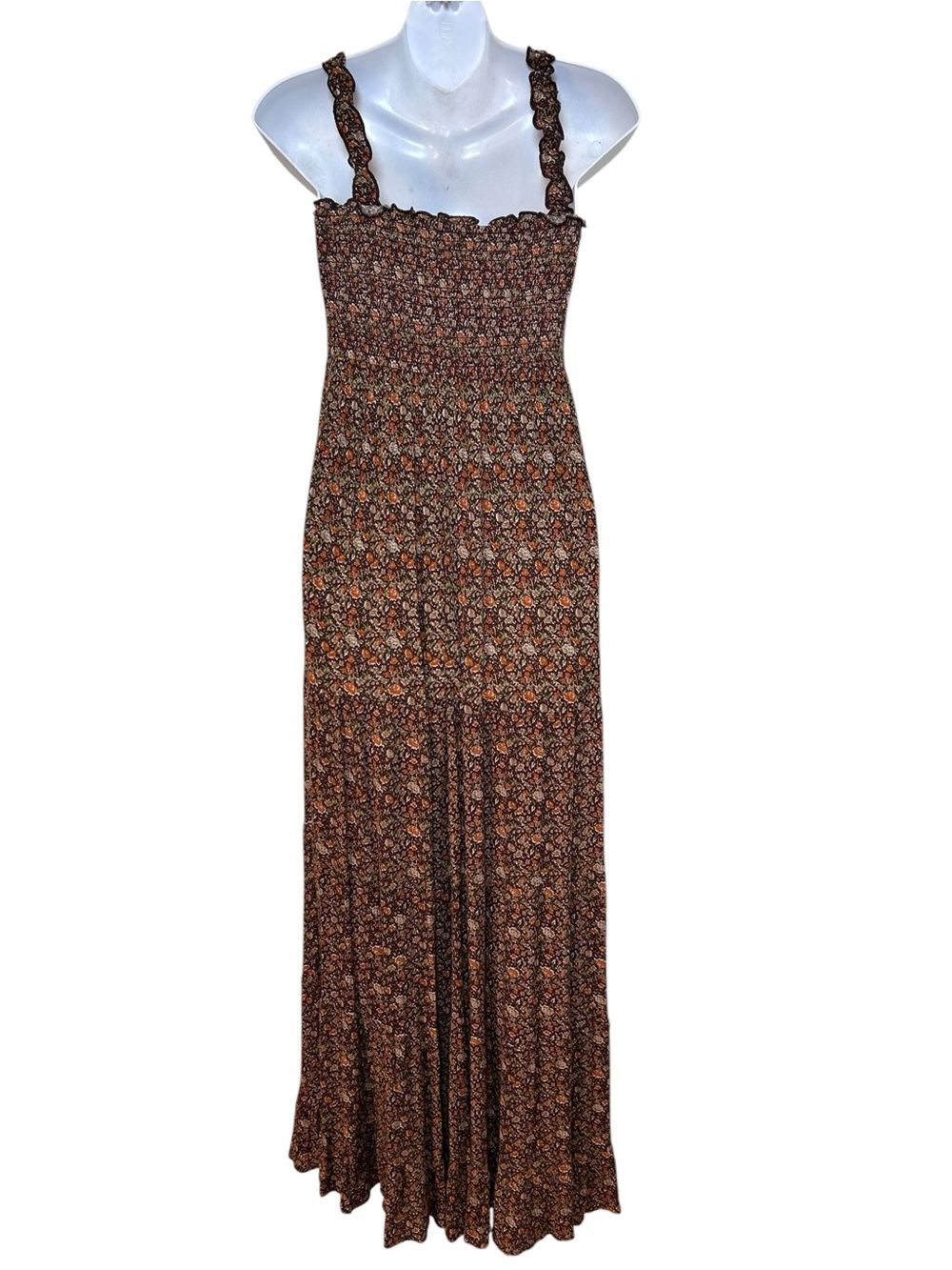 Natural Life Brown floral Darcy maxi dress size small smocked peasant 70s hippie - Picture 3 of 8